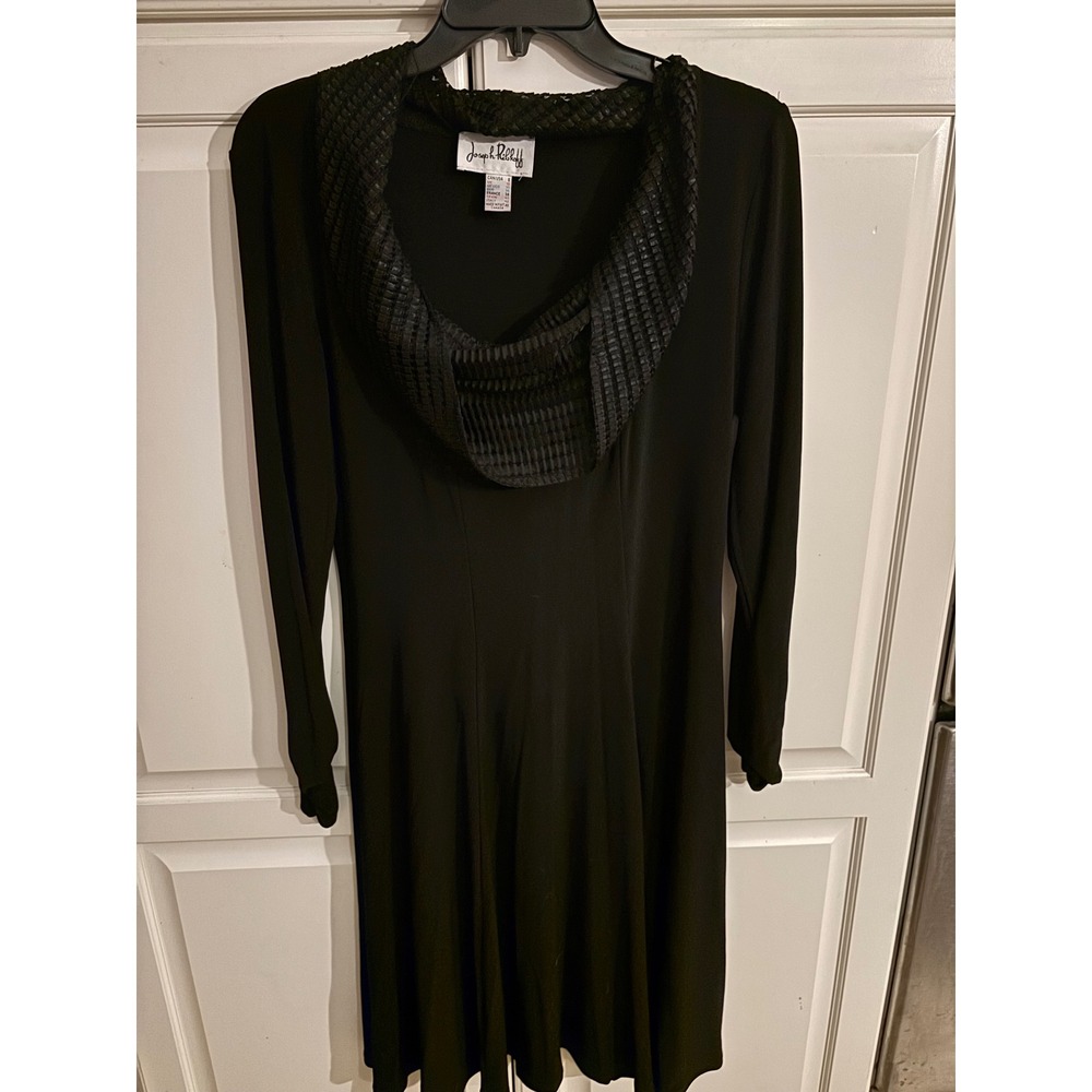 Joseph Ribkoff Black Midi Dress with Textured Collar